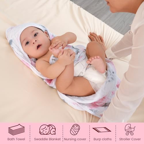 Davids Kids 2 Pack Hooded Baby Towels - 32x32 Inch Floral Muslin Cotton