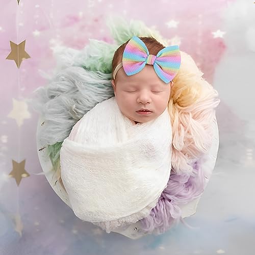 ONENINEDREAM 45 Rainbow Striped Baby Bow Headband 2 Pcs