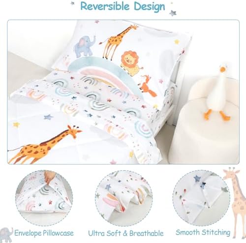WINGHENLEE Toddler Bedding Set 4 Piece Rainbow Animal Comforter