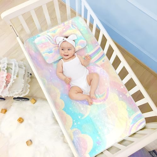 Cooling Pastel Rainbow Crib Mattress Pad 28x52
