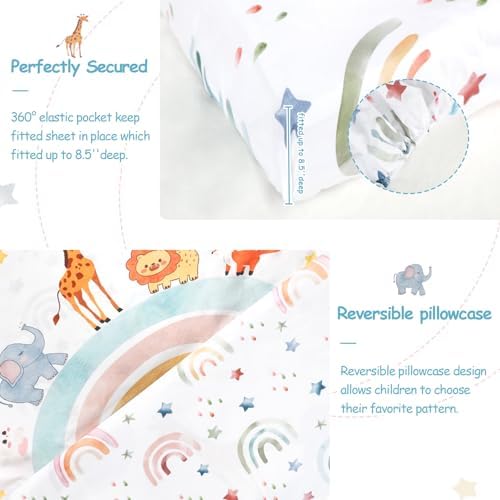 WINGHENLEE Toddler Bedding Set 4 Piece Rainbow Animal Comforter