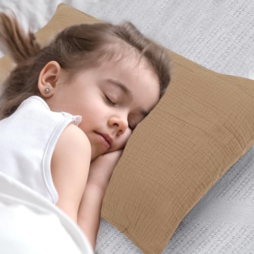 CARUILI Muslin Toddler Pillowcase 2 Pack 13x18 Oatmeal Brown