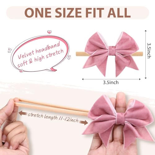 10PCS Velvet Baby Bows with Stretchy Nylon Headbands for Girls