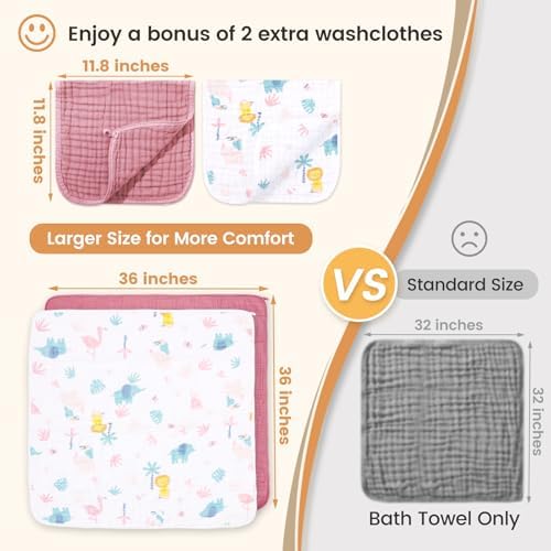 Fmebaby Muslin Bath Towel Set 4pcs Pink Elephant 1
