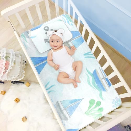 Cooling Blue Sailing Boat Baby Crib Mattress Pad 28x52