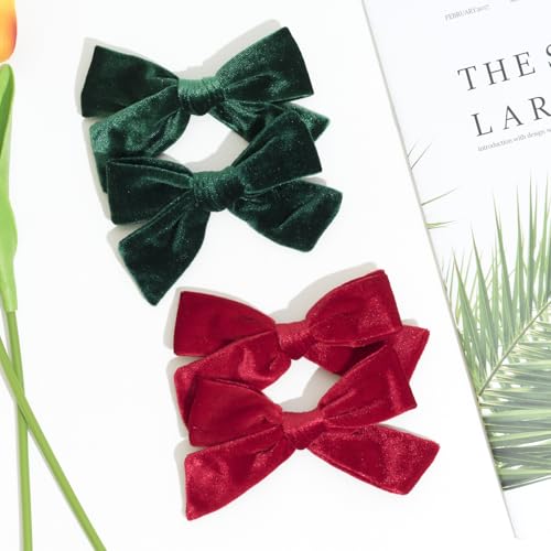2PCS Velvet Hair Bows with Alligator Clips Green