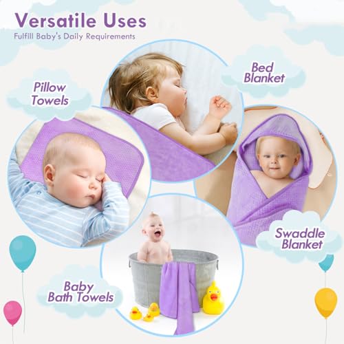Orighty Baby Hooded Towel with 5 Washcloths Purple