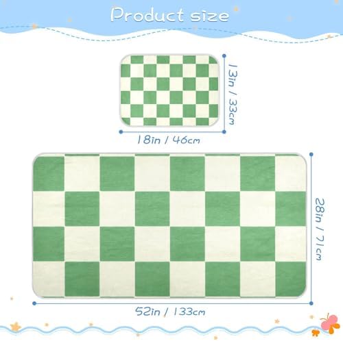 Green Beige Checker Plaid Cooling Baby Crib Mattress Sheet 28x52