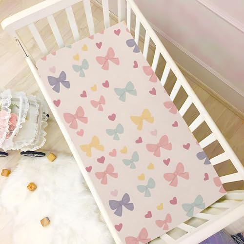 Qilmy Soft Breathable Crib Sheets with Bows for Babies