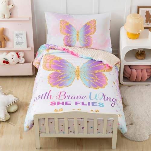 PINNKKU 4-Piece Toddler Bedding Set with Butterfly Design 1