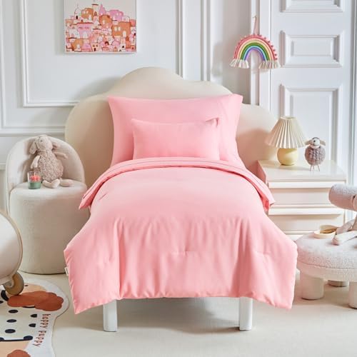 UOZZI BEDDING Toddler Bed Set 5 Piece Pink