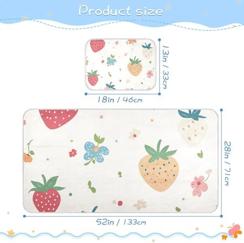 Cooling Strawberry Flower Mattress Pad 28x52 Reusable Waterproof for Baby