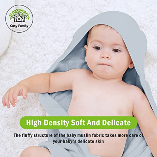 Cosy Family 3 Pack Baby Hooded Towels - Ultra Soft Grey