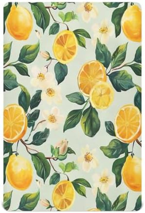 Wajiw Lemons Crib Sheets Soft Breathable Fitted 28x52In