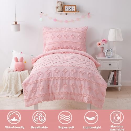 VIVILINEN Pink Boho Toddler Bedding Set 4-Piece