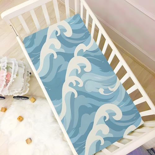 Wajiw Sea Wave Crib Sheets Soft Breathable Fitted Standard Size
