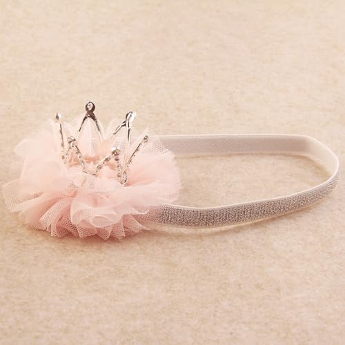 Nishine Mini Baby Girl Tulle Crown Headband Silver Elastic
