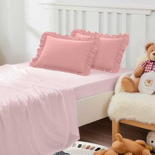 13x18 Toddler Pillow Cases Set of 2 Light Pink Ruffled