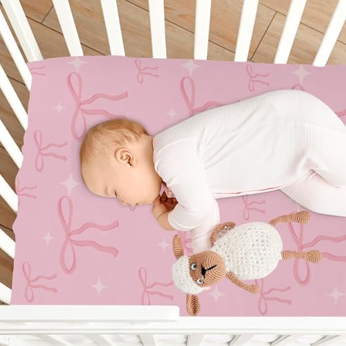 Pink Stars Bows Crib Sheets for Baby Toddler