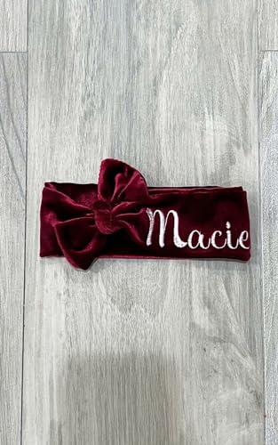 Girls Headband with Name - Personalized Velvet 3-6 Months Burgundy