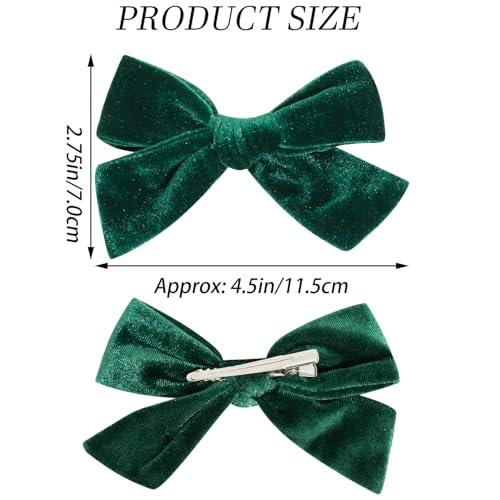 2PCS Velvet Hair Bows with Alligator Clips Green