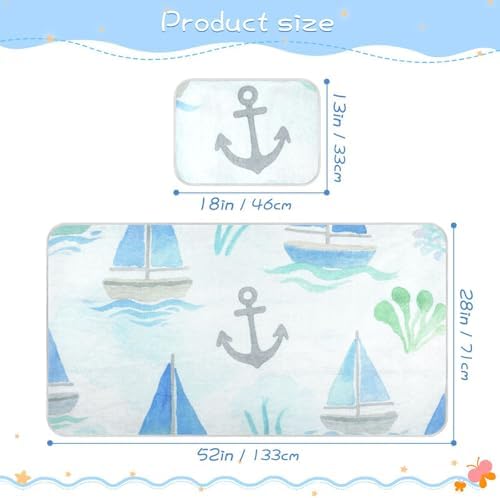 Cooling Blue Sailing Boat Baby Crib Mattress Pad 28x52