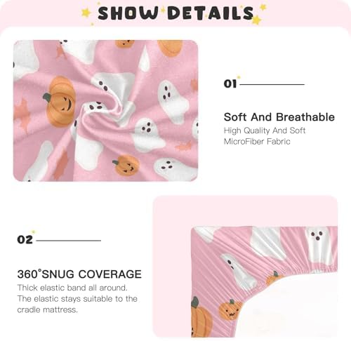 Qilmy Ghost Pattern Fitted Crib Sheet for Boys and Girls 28x52