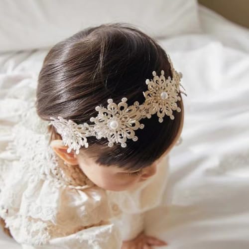 Baby Girl Headband with Bow - White Flower Crown