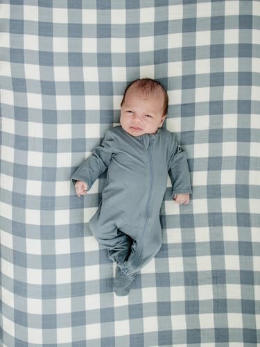 Dusty Blue Gingham Muslin Crib Sheet by Mebie Baby 1
