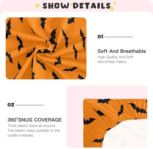 Qilmy Halloween Bats Fitted Crib Sheet Soft Breathable Baby Bedding