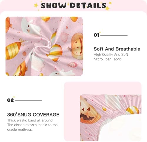 Qilmy Kawaii Ghosts Fitted Crib Sheet for Baby Soft Breathable
