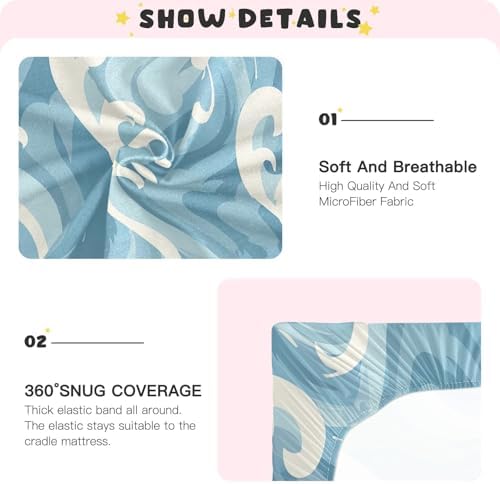 Wajiw Sea Wave Crib Sheets Soft Breathable Fitted Standard Size