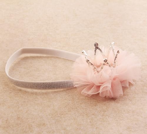 Nishine Mini Baby Girl Tulle Crown Headband Silver Elastic