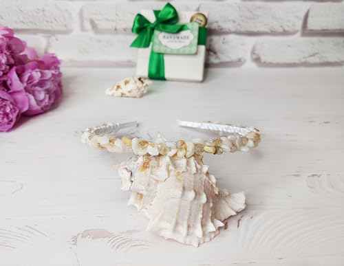 Handmade White Pearl Crystals Headband Crown