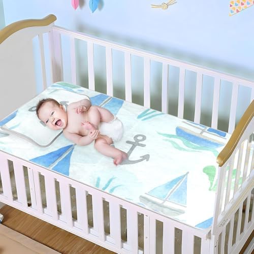 Cooling Blue Sailing Boat Baby Crib Mattress Pad 28x52