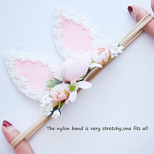 GEZISAN Baby Girl Floral Easter Headband with Rabbit Ears