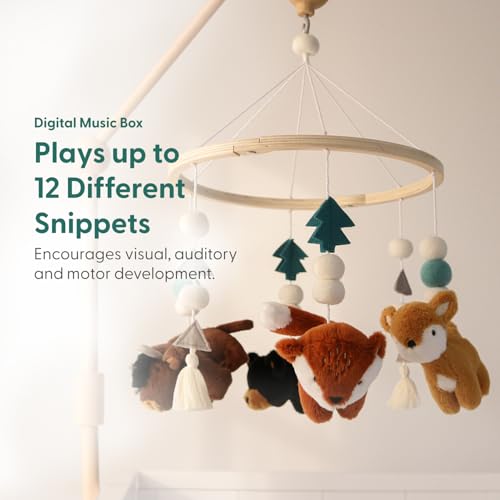 The Peanutshell Wooden Crib Mobile with Lullabies and Western Animals