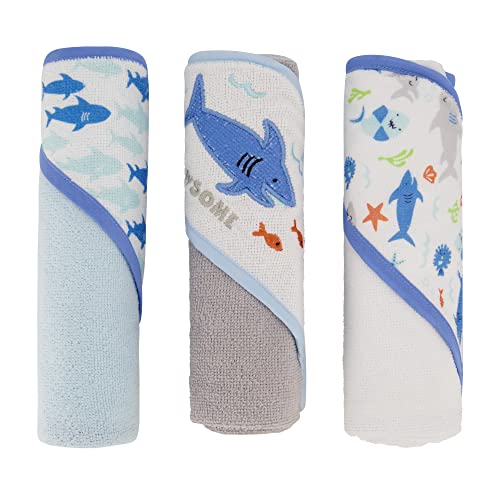 Cudlie Buttons Stitches Hooded Towels 3 Pack Jawsome Print