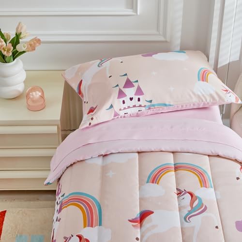 UOZZI BEDDING 4-Piece Pink Unicorn Toddler Bedding Set