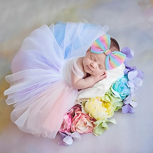 ONENINEDREAM 45 Rainbow Striped Baby Bow Headband 2 Pcs