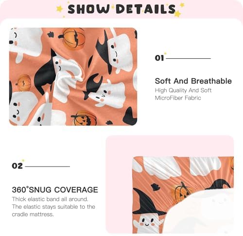Qilmy Cute Kawaii Ghost Crib Sheet for Girls and Boys