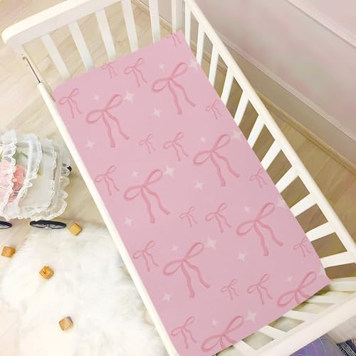Pink Stars Bows Crib Sheets for Baby Toddler