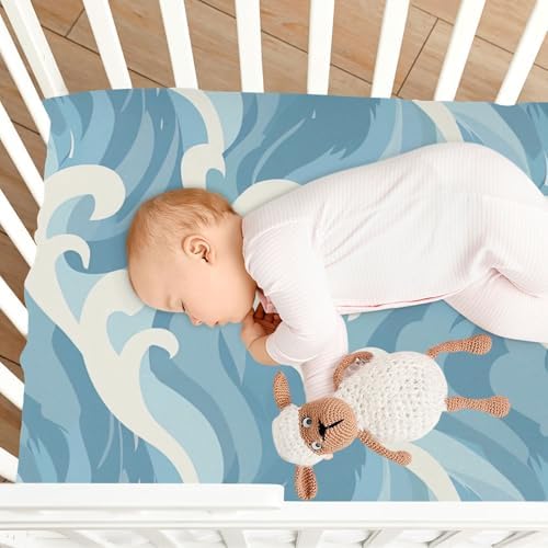Wajiw Sea Wave Crib Sheets Soft Breathable Fitted Standard Size