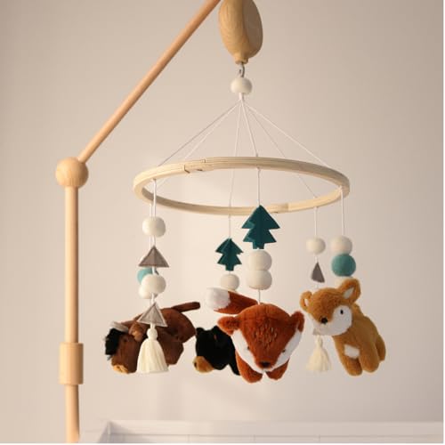 The Peanutshell Wooden Crib Mobile with Lullabies and Western Animals
