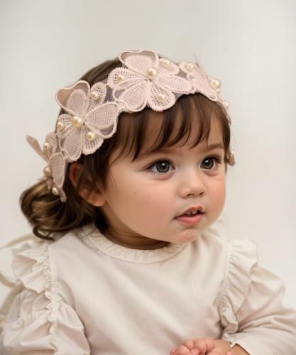 Kenjudess Baby Girls Floral Lace Headband with Faux Pearls