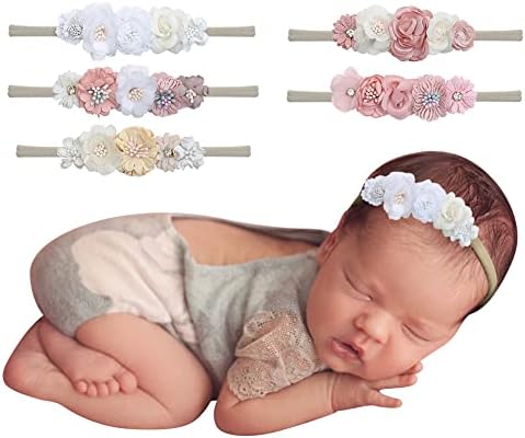 5PCS Baby Headbands Flowers Set Soft Nylon Handmade Headbands for Baby Girl
