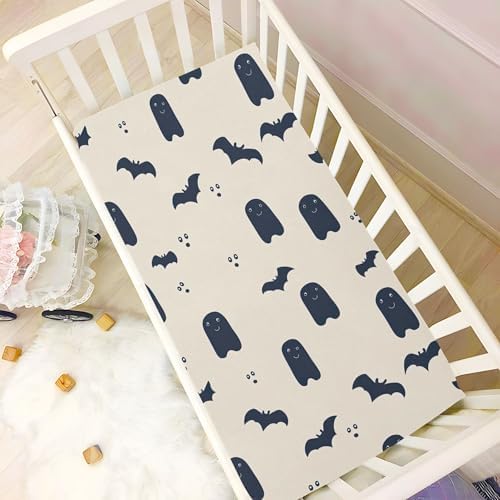 Qilmy Cute Ghosts and Bats Fitted Crib Sheet for Girls and Boys
