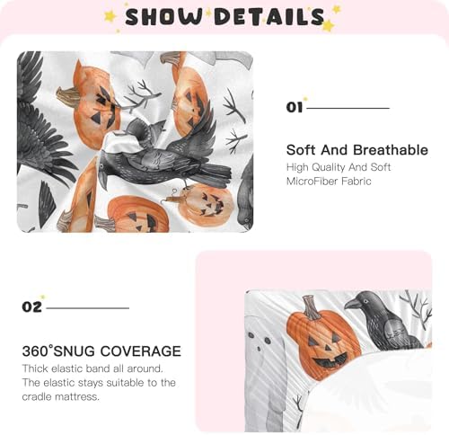 Qilmy Halloween Watercolor Crib Sheet for Kids