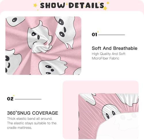 Qilmy Kawaii Ghost Fitted Crib Sheet for Girls and Boys