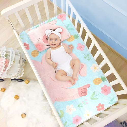 Flower Pig Blue Cooling Waterproof Crib Mattress Pad 28 x 52 Inch